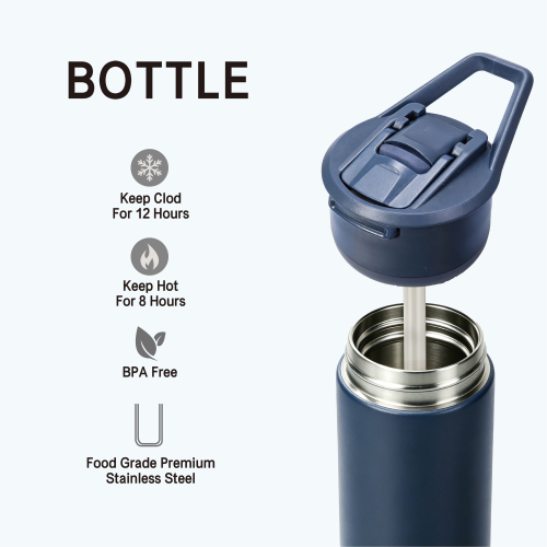 Sports 304 Stainless Steel Water Bottle 600/1000ml with Straw