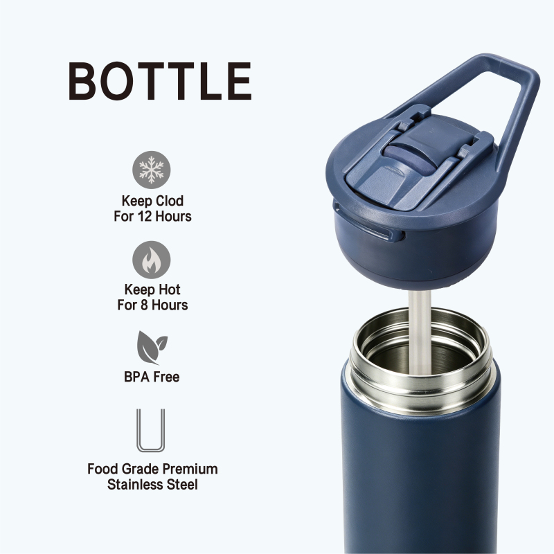 Sports 304 Stainless Steel Water Bottle 600/1000ml with Straw