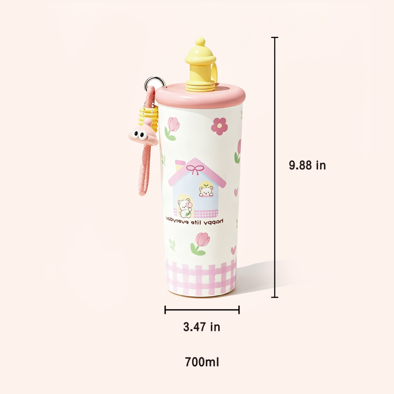 Cute 700ml Cartoon Insulated Tumbler with Tea Infuser for Girls