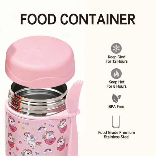 Cartoon 12oz Insulated Stainless Steel Lunch Box & Spoon
