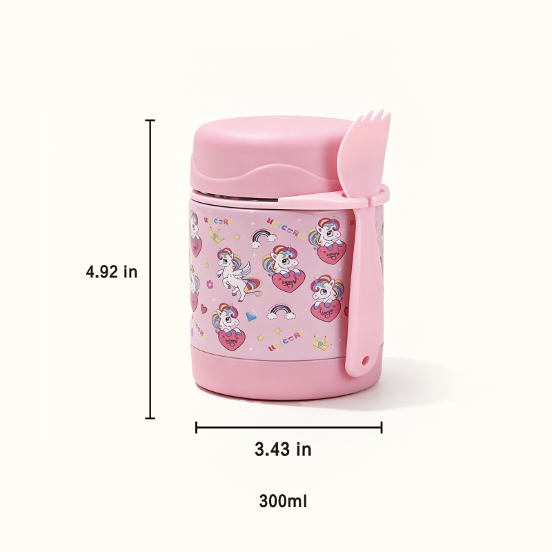 Cartoon 12oz Insulated Stainless Steel Lunch Box & Spoon