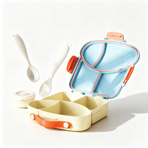 Portable Kids 304 Stainless Steel Leak-Proof Square Plastic Lunch Box with Spoon