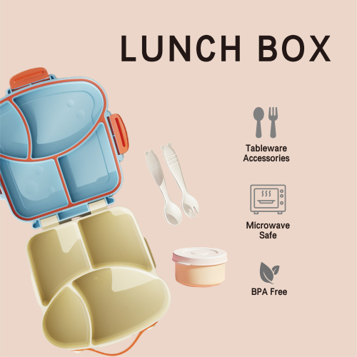 Portable Kids 304 Stainless Steel Leak-Proof Square Plastic Lunch Box with Spoon