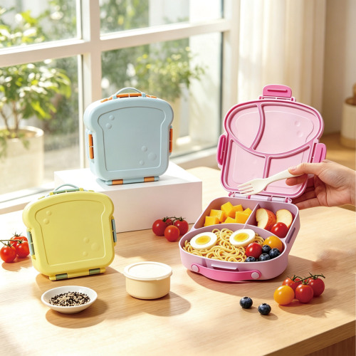 Portable Kids 304 Stainless Steel Leak-Proof Square Plastic Lunch Box with Spoon