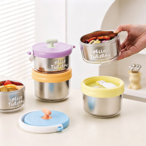 Portable 304 Stainless Steel Leak-Proof Stainless Steel Lunch Box with Foldable Spoon