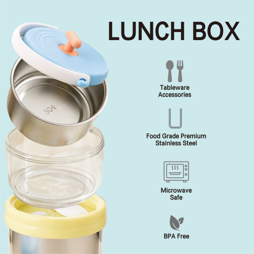 Portable 304 Stainless Steel Leak-Proof Stainless Steel Lunch Box with Foldable Spoon