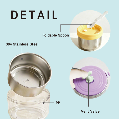 Portable 304 Stainless Steel Leak-Proof Stainless Steel Lunch Box with Foldable Spoon