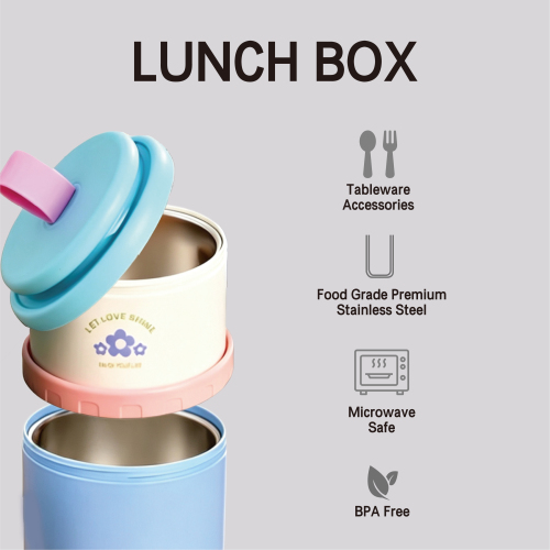 Portable 304 Stainless Steel Lunch Box with Foldable Spoon