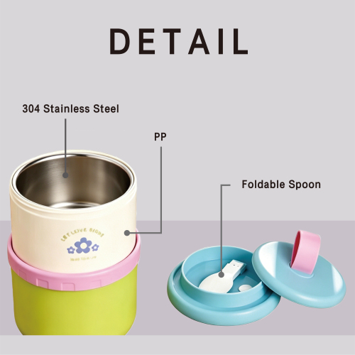 Portable 304 Stainless Steel Lunch Box with Foldable Spoon