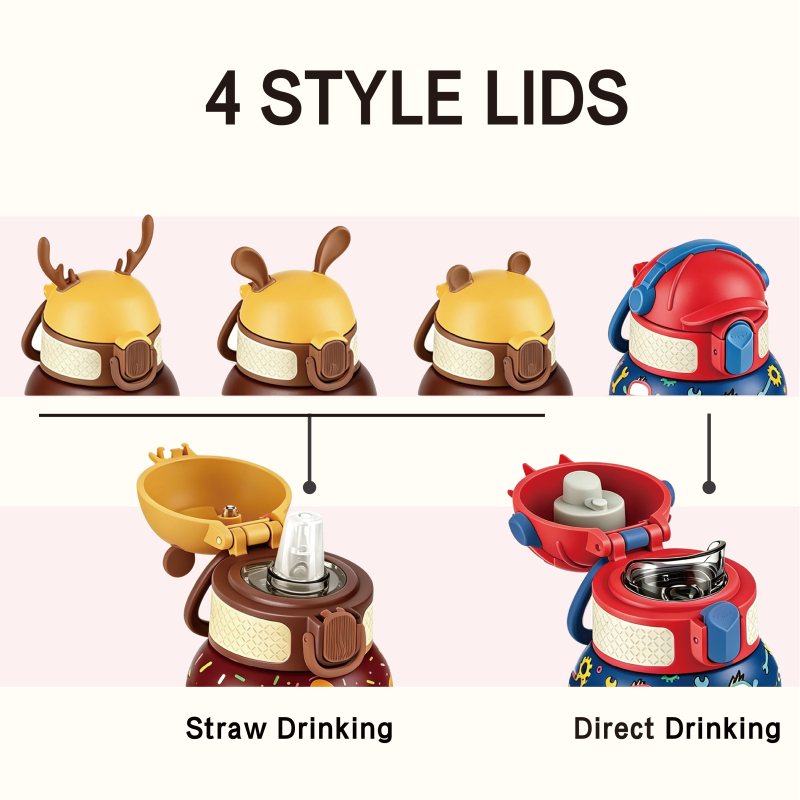 Kids 350ml Insulated Stainless Steel Water Bottle with Straw Lid