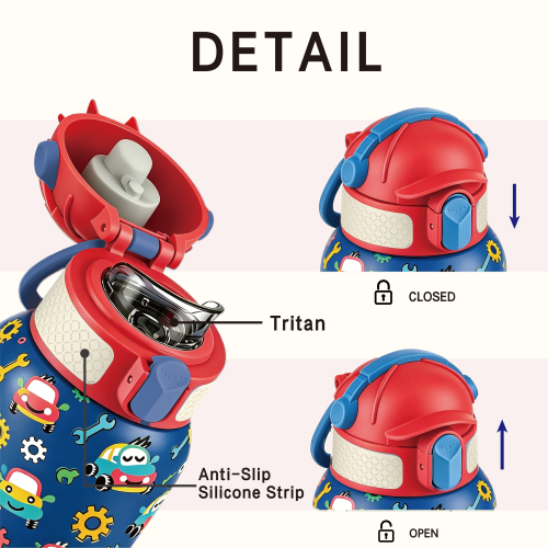 Double Wall Insulated Kids Water Bottle 350ml with Straw Lid