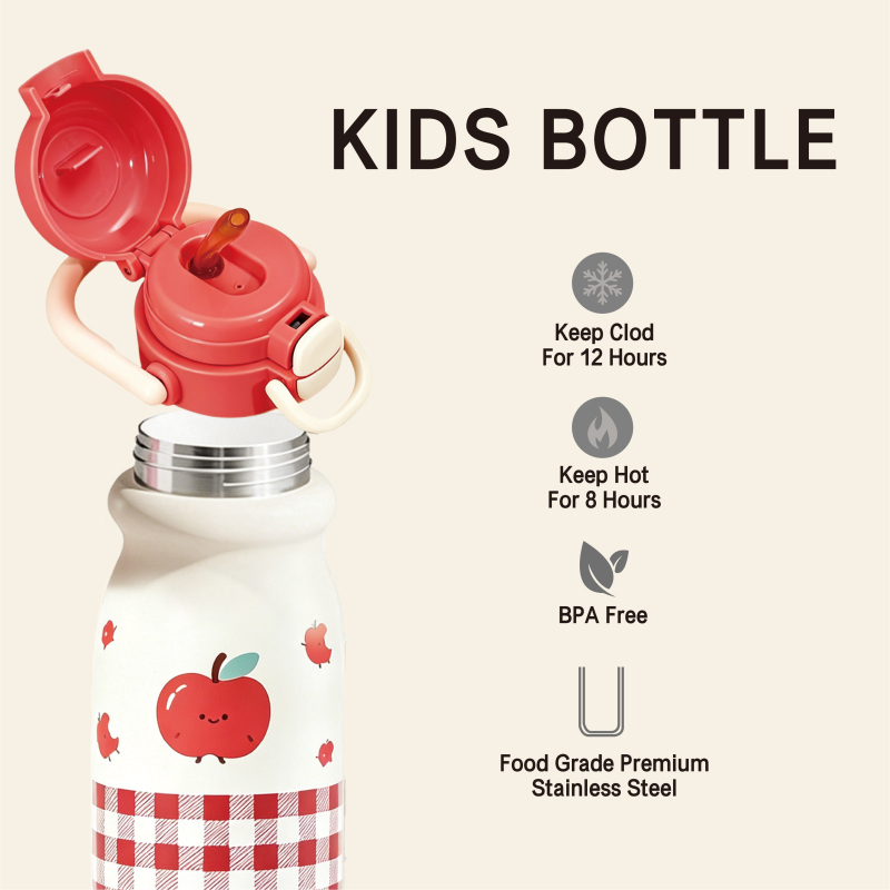BPA-Free 304 Stainless Steel Vacuum Insulated Kids Water Bottle 2-in-1 Lid