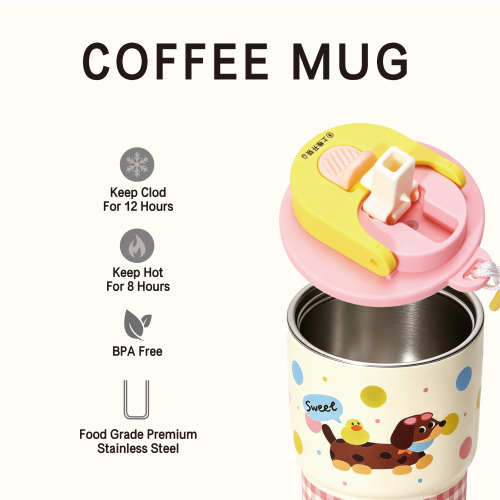Cute 316 Stainless Steel Insulated Mug with 2-in-1 Lid