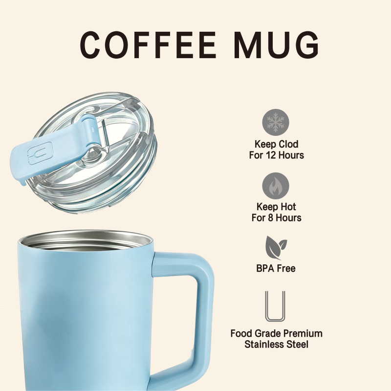 Custom 15oz Stainless Steel Leakproof Coffee Tumbler with Handle