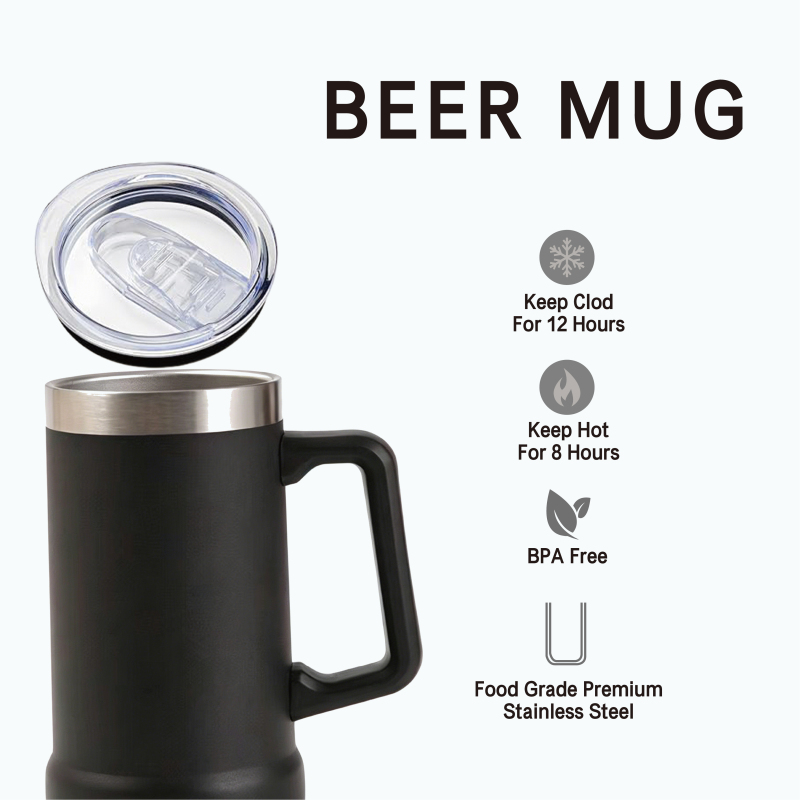 24oz 304 Stainless Steel Vacuum Insulated Beer Mug with Handle