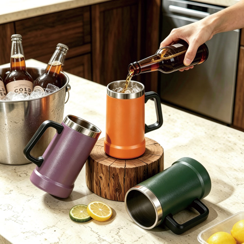 24oz 304 Stainless Steel Vacuum Insulated Beer Mug with Handle