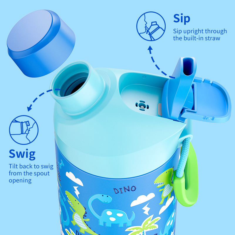 Custom Dinosaur Kids Water Bottle 12oz Vacuum Insulated 2in1