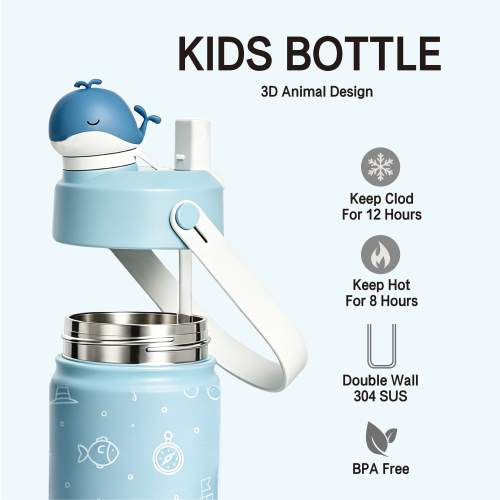 3D Whale Fancy Kids Water Bottle with Straw Lid 2026