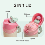 Leak-Proof Kids Water Bottle 480ml Stainless Steel 2-in-1 Lid