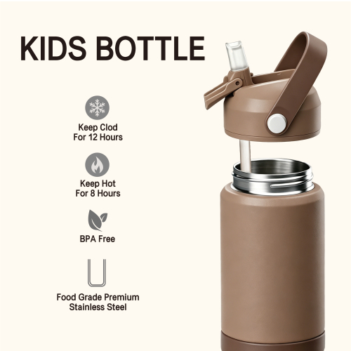 350ml Stainless Steel Kids Vacuum Water Bottle Straw Handle