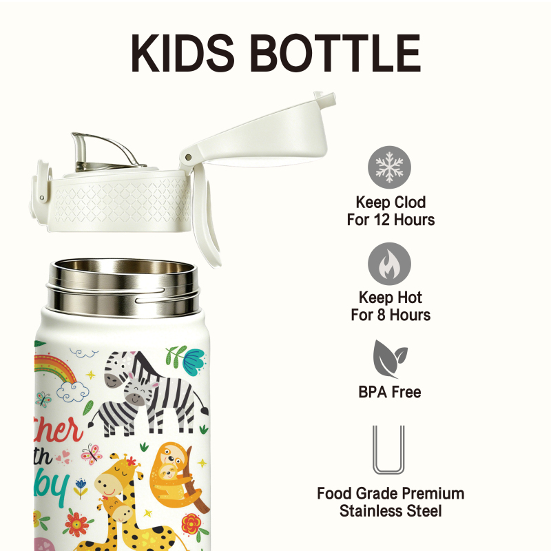 Kids Vacuum Water Bottle 350ml Stainless Steel with Straw BPA Free