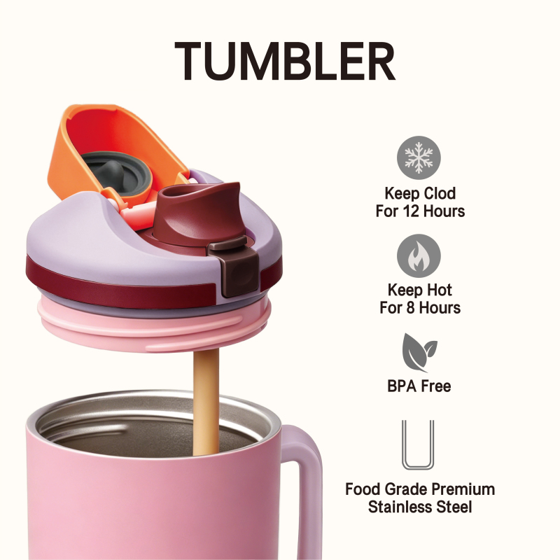40oz Car Tumbler - 304 Stainless Steel, Leakproof Straw