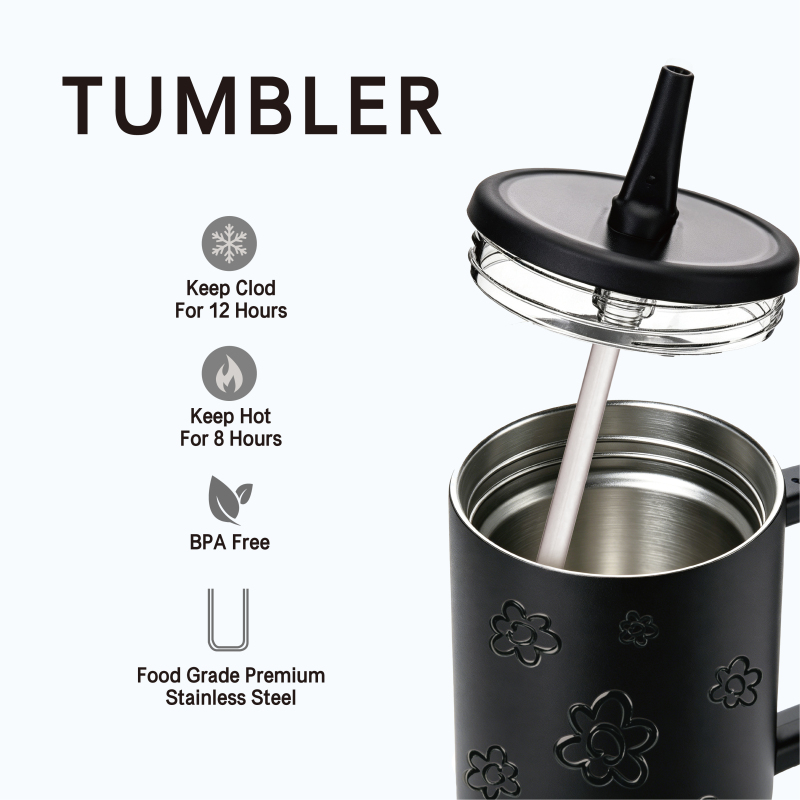 40oz Stainless Steel Vacuum Tumbler with Leakproof Straw