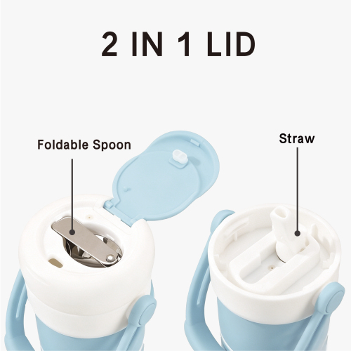 Custom Logo Double Wall Stainless Steel Tumbler with Straw & Spoon