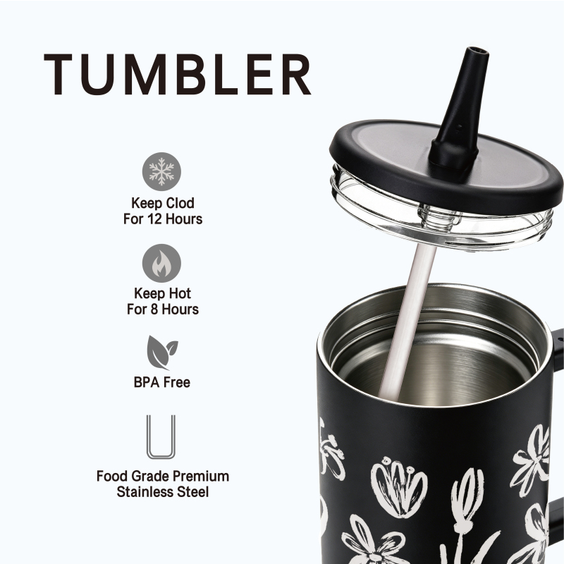 40oz Stainless Steel Vacuum Tumbler with Leakproof Straw