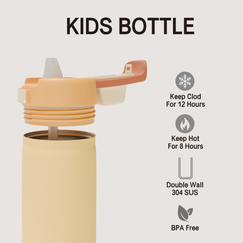 Kids Insulated Water Bottle 400ml - Leakproof Straw Lid