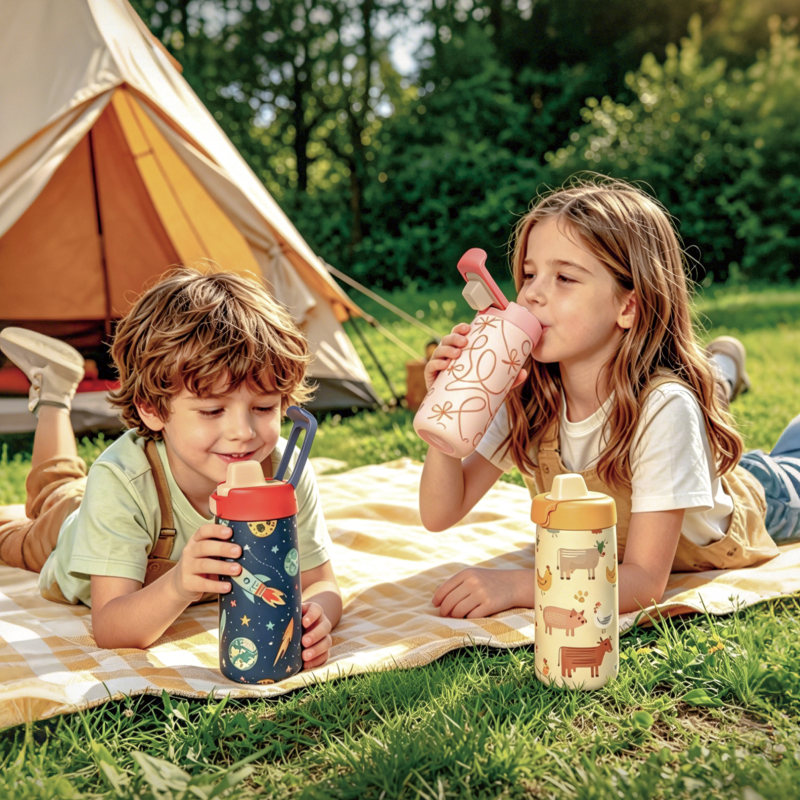 Kids Insulated Water Bottle 400ml - Leakproof Straw Lid