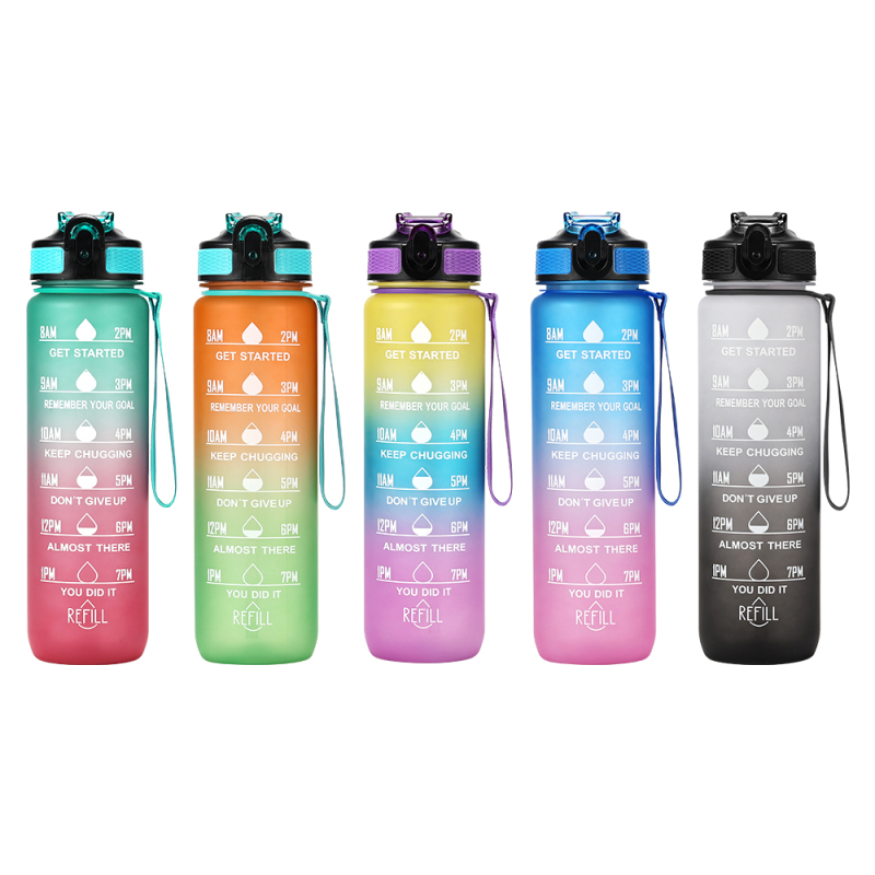 1000ml Gradient Motion Plastic Water Bottle with Scale Transparent Water Bottle Plastic with Rope