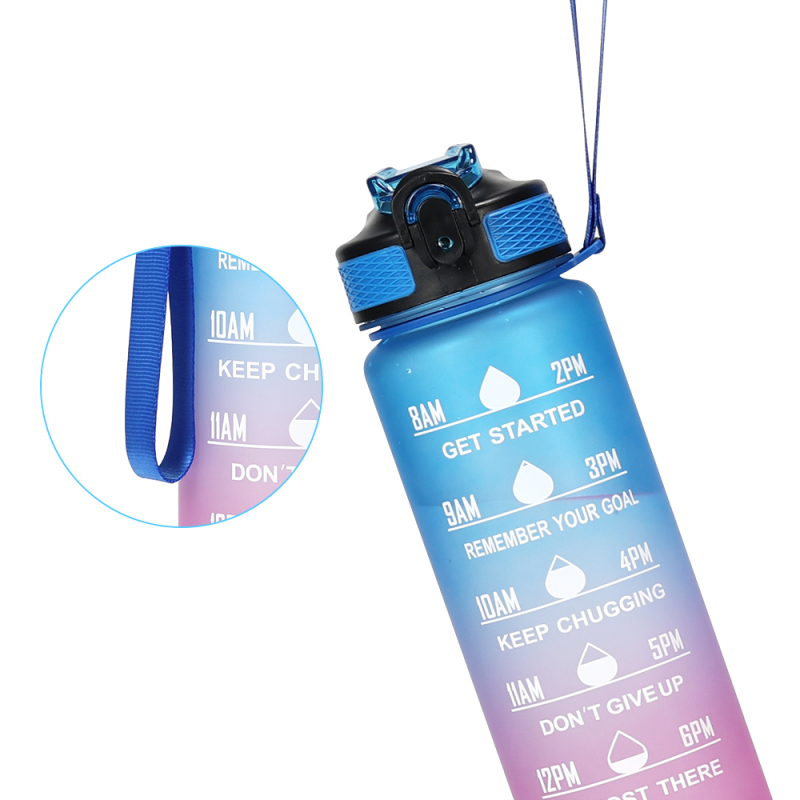 1000ml Gradient Motion Plastic Water Bottle with Scale Transparent Water Bottle Plastic with Rope