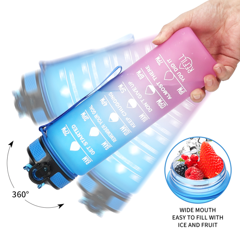 1000ml Gradient Motion Plastic Water Bottle with Scale Transparent Water Bottle Plastic with Rope