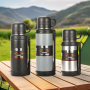Outdoor Camping Vacuum Insulated Stainless Steel Travel Pot 1200ml/1500ml/2000ml Hidden Rotary Pull Rope for Water Drink