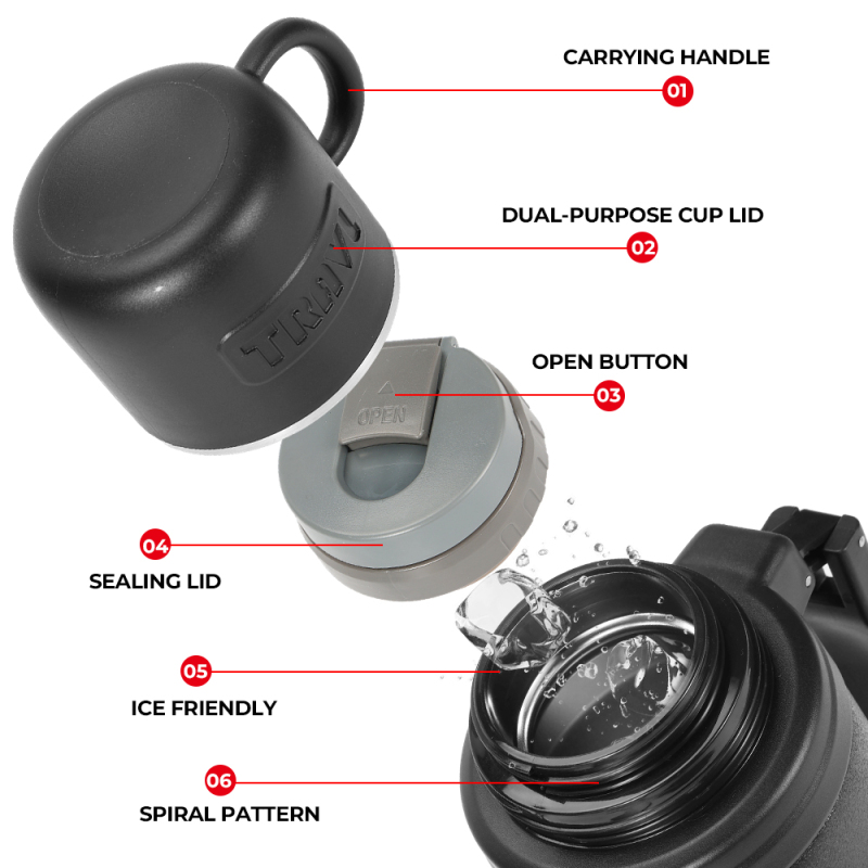 Outdoor Camping Vacuum Insulated Stainless Steel Travel Pot 1200ml/1500ml/2000ml Hidden Rotary Pull Rope for Water Drink