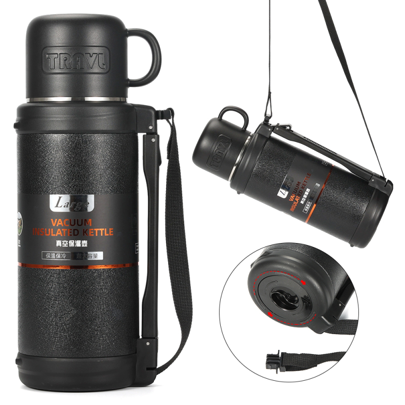 Outdoor Camping Vacuum Insulated Stainless Steel Travel Pot 1200ml/1500ml/2000ml Hidden Rotary Pull Rope for Water Drink