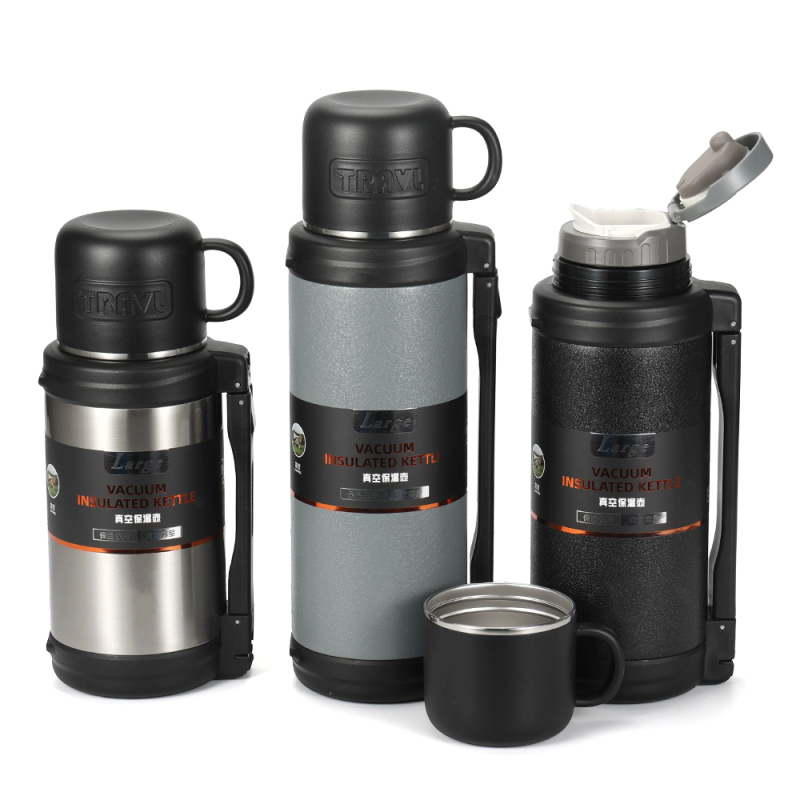 Outdoor Camping Vacuum Insulated Stainless Steel Travel Pot 1200ml/1500ml/2000ml Hidden Rotary Pull Rope for Water Drink