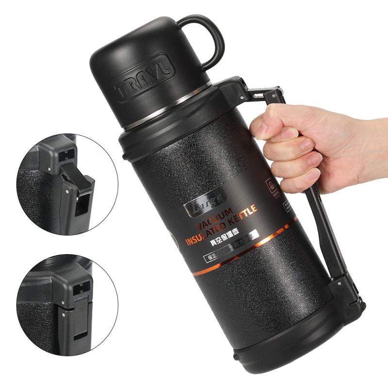 Outdoor Camping Vacuum Insulated Stainless Steel Travel Pot 1200ml/1500ml/2000ml Hidden Rotary Pull Rope for Water Drink