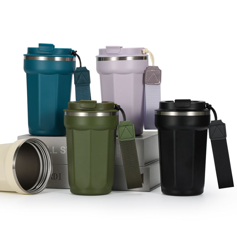 Custom logo Vacuum Flask Coffee Mug Double Wall Stainless Steel Water Bottle Portable Coffee Mug with Lid