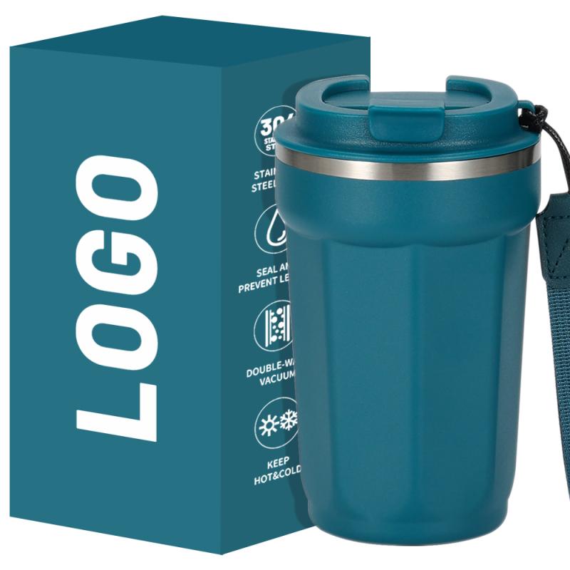 Custom logo Vacuum Flask Coffee Mug Double Wall Stainless Steel Water Bottle Portable Coffee Mug with Lid