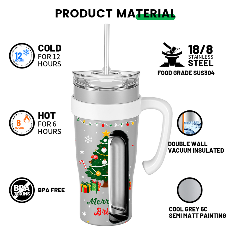 Mucr 38 oz Insulated Car Mug with Handle and Straw Ceramic Coated Interior Double Wall Vacuum Stainless Steel Tumbler Leakproof Fits Cup Holder
