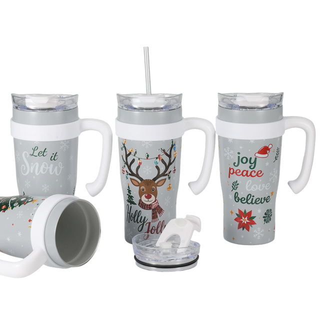 Mucr 38 oz Insulated Car Mug with Handle and Straw Ceramic Coated Interior Double Wall Vacuum Stainless Steel Tumbler Leakproof Fits Cup Holder