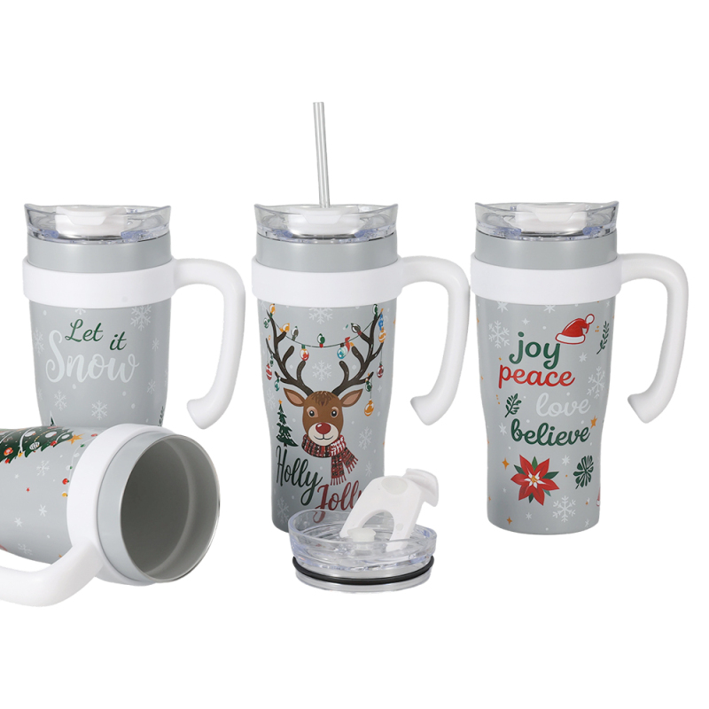 Mucr 38 oz Insulated Car Mug with Handle and Straw Ceramic Coated Interior Double Wall Vacuum Stainless Steel Tumbler Leakproof Fits Cup Holder