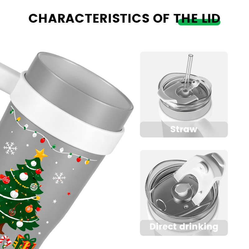 Mucr 38 oz Insulated Car Mug with Handle and Straw Ceramic Coated Interior Double Wall Vacuum Stainless Steel Tumbler Leakproof Fits Cup Holder