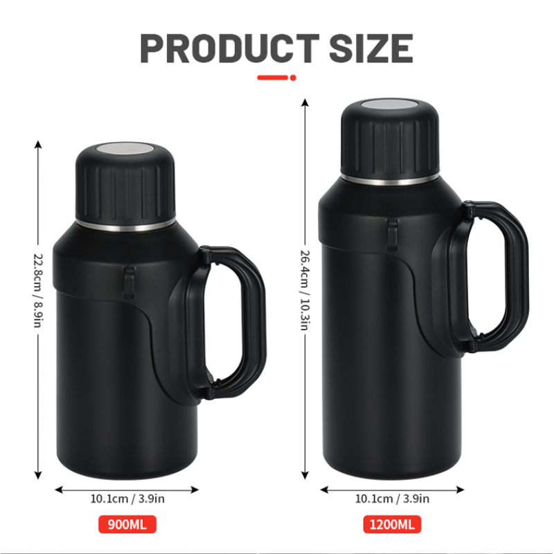 Outdoor 0.9L/1.2L Thermal Insulated Stainless Steel Kettle Portable Vacuum Flask Handle Lid Strap Insulated for Cold Performance