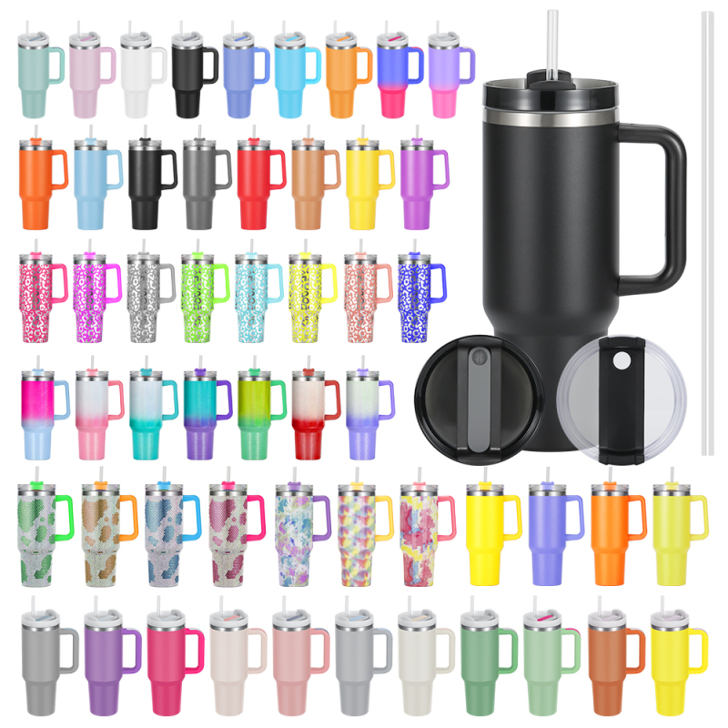 Customized 40oz Double Wall Stainless Steel Tumbler with Straw and Handle Eco-Friendly Outdoor Travel Mug with Lid for Coffee