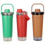 Mucr 20 oz Insulated Shaker Bottle with Handle Double Wall Vacuum Stainless Steel Leakproof Protein Shaker with Bottom Storage for Gym