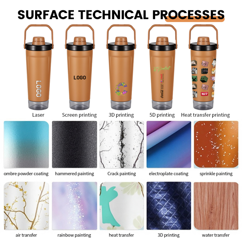 Mucr 20 oz Insulated Shaker Bottle with Handle Double Wall Vacuum Stainless Steel Leakproof Protein Shaker with Bottom Storage for Gym
