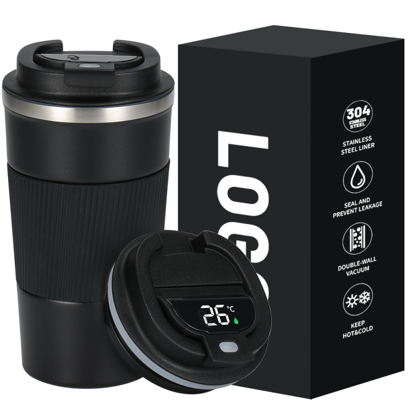 New Double Wall Coffee Mug Insulated Vacuum Cup Stainless Steel Water Bottle with LED Lid Tumbler for Travel and Camping